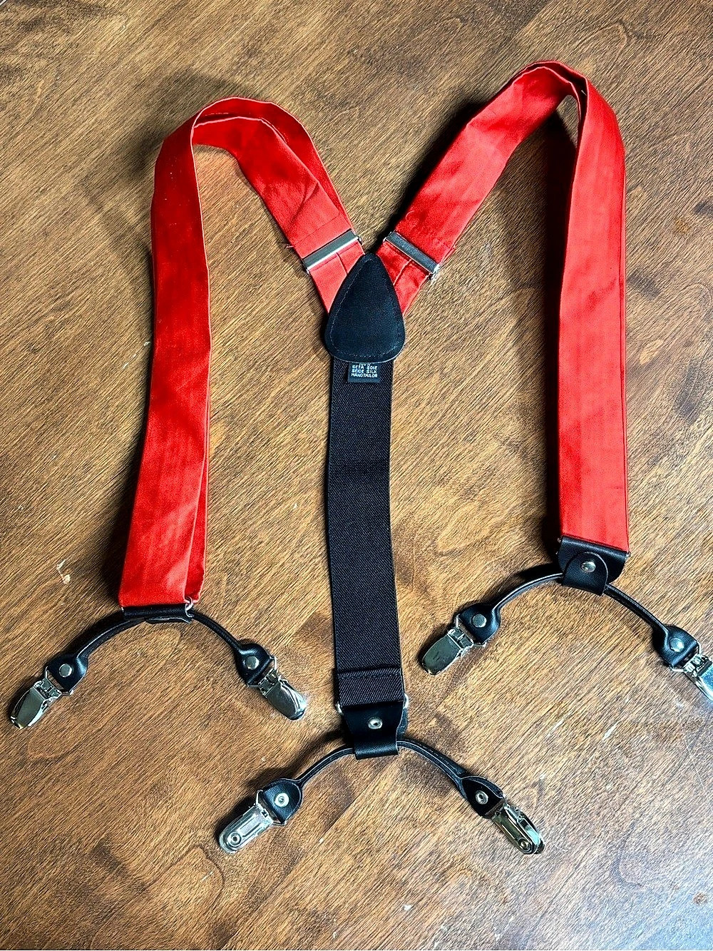 Barry.Wang Men's Silk Suspenders Y-Back Braces Set Red & Black